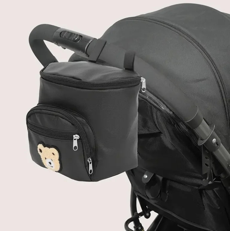 Large Capacity Bear-Shaped Stroller Diaper Bag - Portable Storage Organizer with Bottle Holders Durable Faux Leather