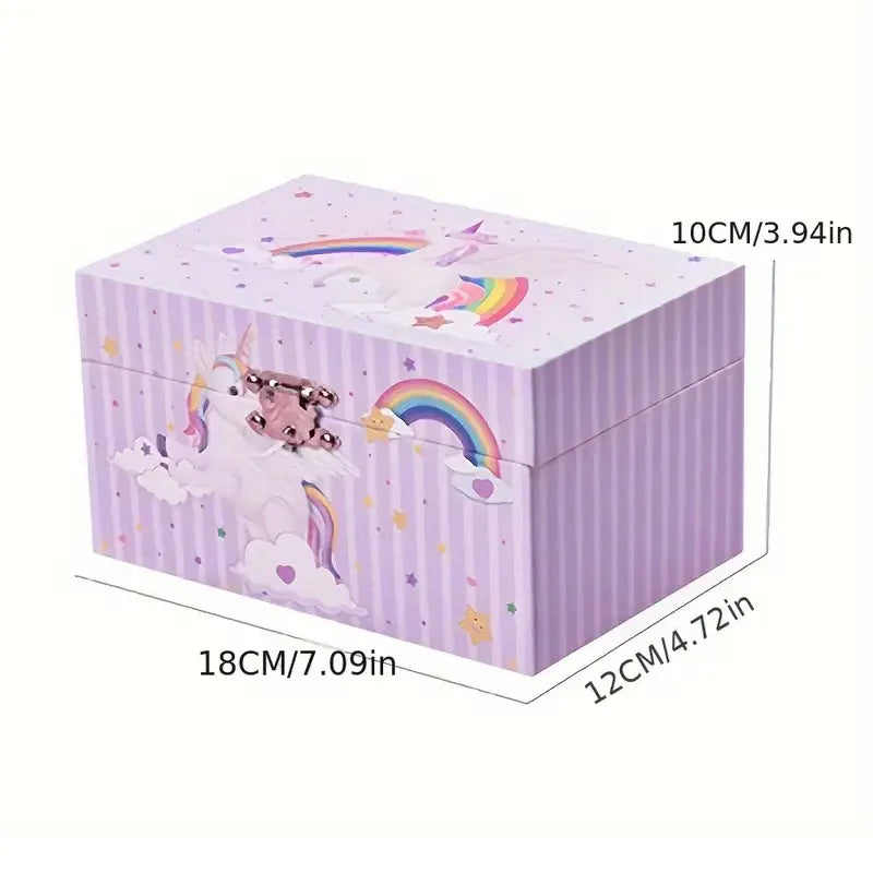 Jewelry Storage Clockwork Music Box Desk Organizer Pink Cute Unicorn Little Girls Gift Ring/Necklace/Bracelet/Earring Storage