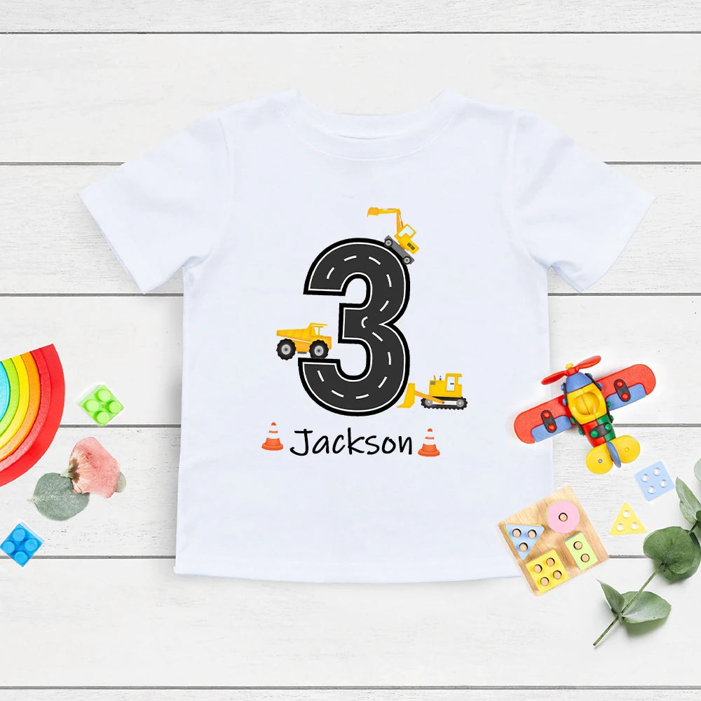 Personalized Construction Birthday Shirt Boy Clothes Custom Name Kid Vehicle Tshirt Kid Birthday Party Gift Children Shirts