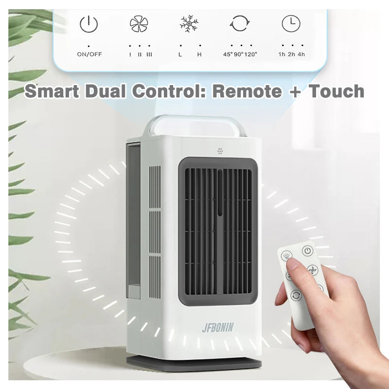 JFBONIN 3-IN-1 Mini Portable Air Cooler Remote Control 120 Degree Swing 3-Speeds Household Desk Air Conditioner 1.7L