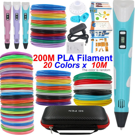 Surprising Children's 3D Printing Pen Set with LCD Display,Power adapter,Travel Case,PLA Filament,Kids Birthday Christmas Gift