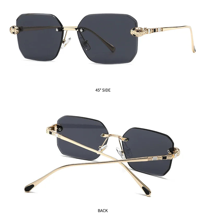 Retro Rectangle Rimless Sunglasses Women 2026 Luxury Designer Punk Square Sun Glasses for Ladies UV400 Gradient Eyewear Shades