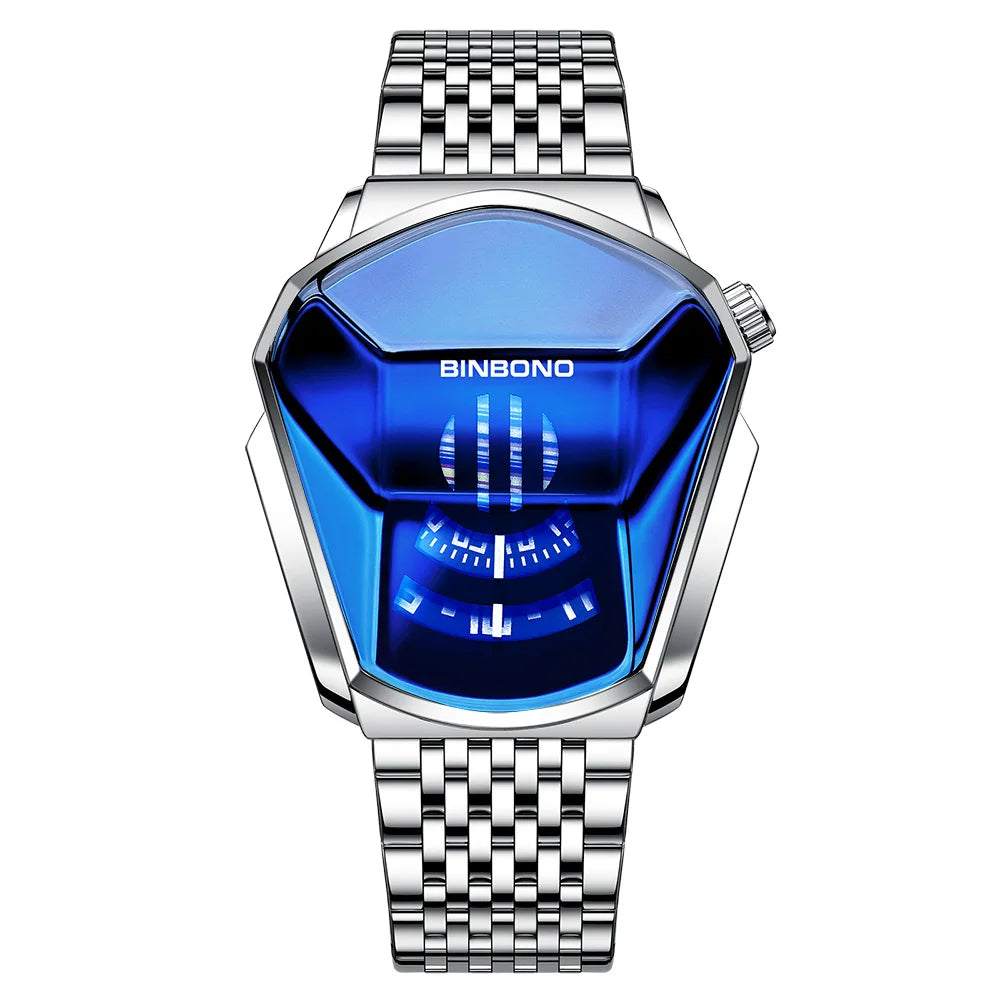 BINBOND Men Popular Fashion Motorcycle Concept Quartz Watch Luminous Steel Band Mesh Watch Touch Screen black technology watch
