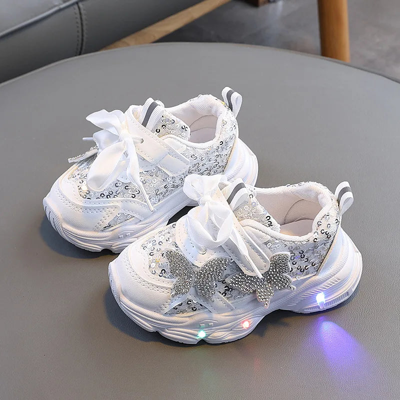 Children Shoes 2026 New Spring Toddler Girls Sport Shoes Bling Bling Soft Sole Breathable Outdoor Tennis Fashion Kids Sneakers