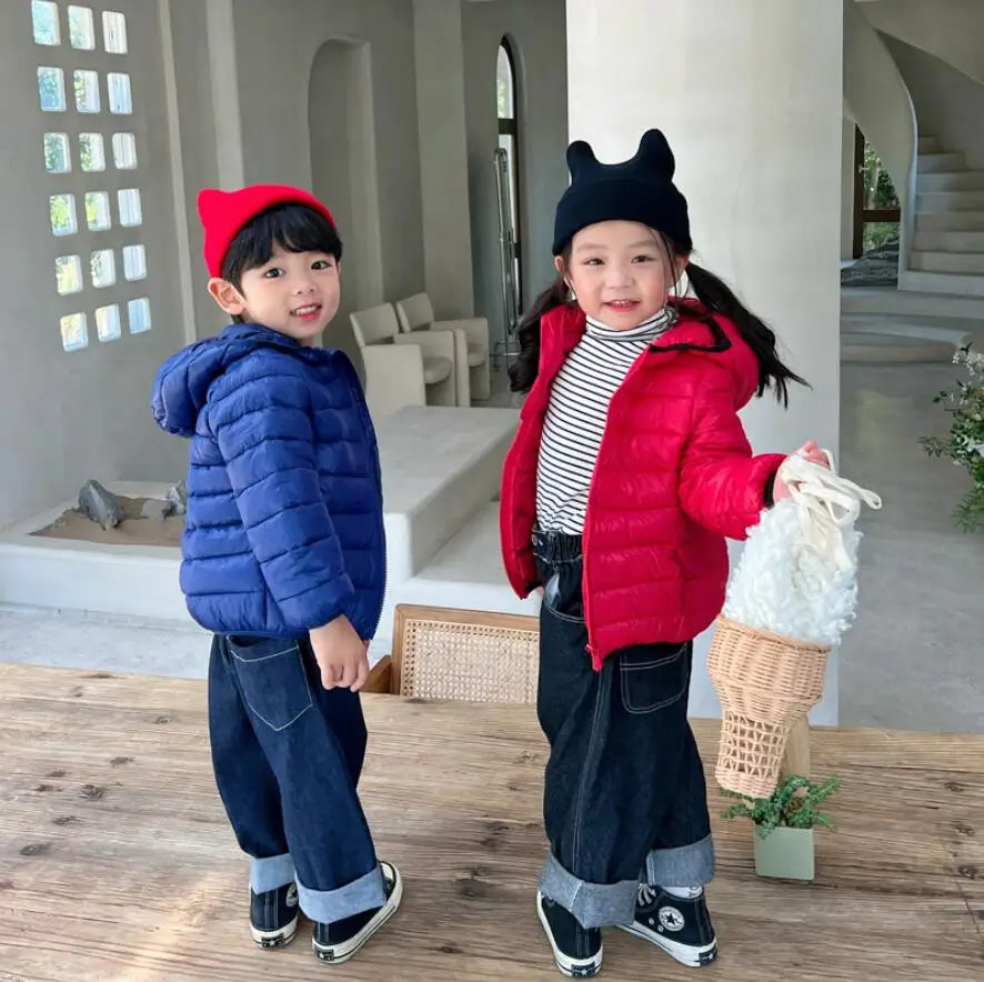 Girls Light Down Cotton Jacket Baby Boys Snowsuit Jackets Autumn Children Clothing 2-8 Years Fashion Kids Hooded Outerwear Coats