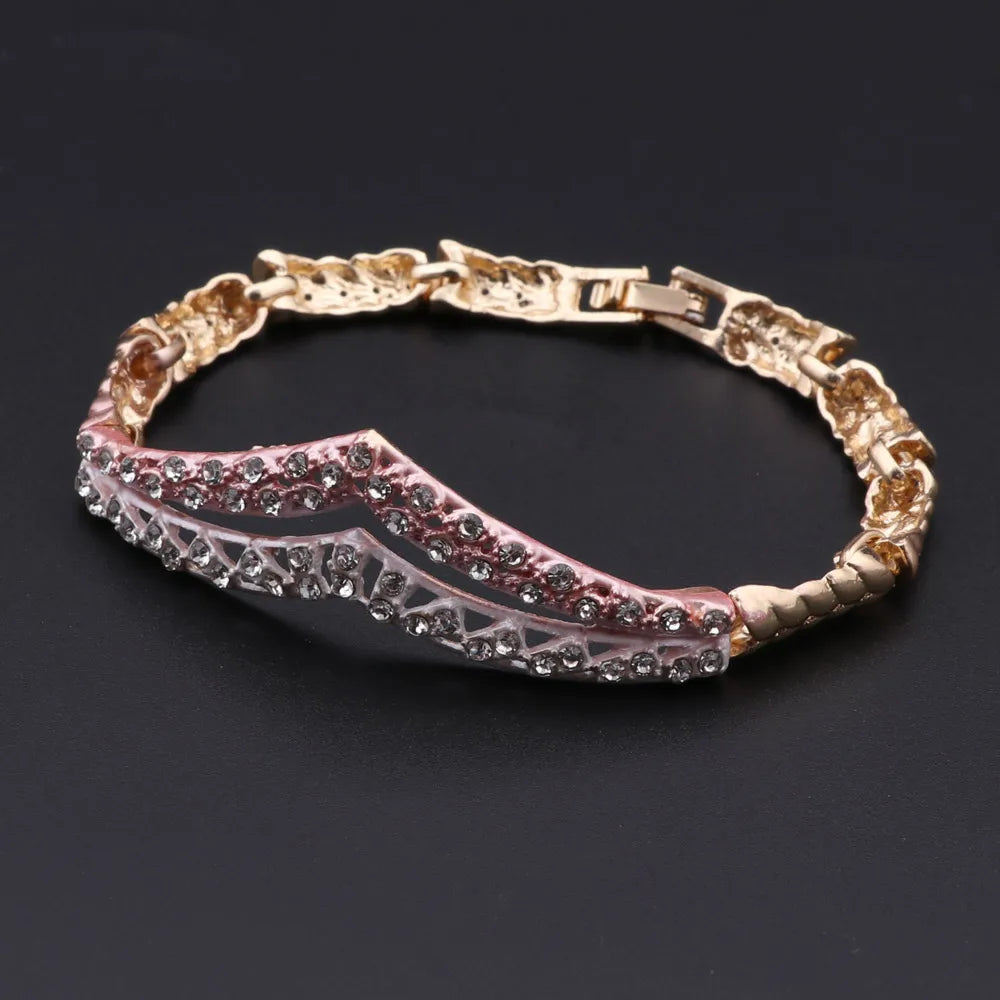 Dubai Gold Color Jewelry Set Fashion Women Necklace Earrings Bracelet And Ring 4PCS Set Jewelry Wedding Party Gift