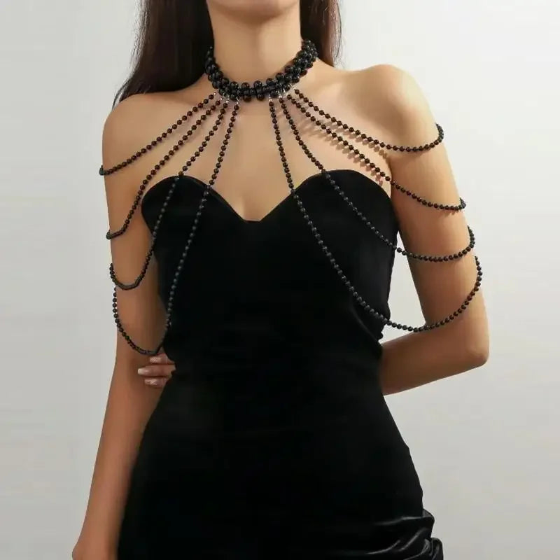 Bridal Tassel Imitation Pearl Shoulder Chain Necklace Elegant Cheongsam Dress Shawl Wedding Jewelry Accessories Gift For Women