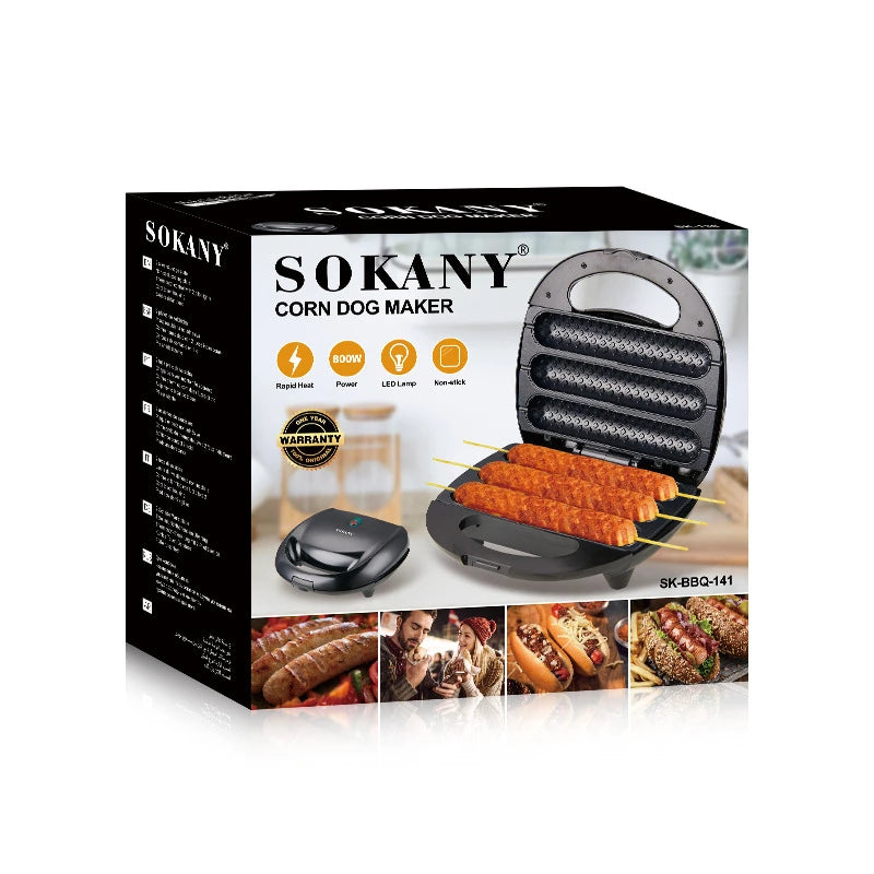 Electric Hot Dog Maker Crispy Corn Hotdog Waffle Maker Sausage Machine Breakfast Pan Baking Grill Kitchen Appliances 800W