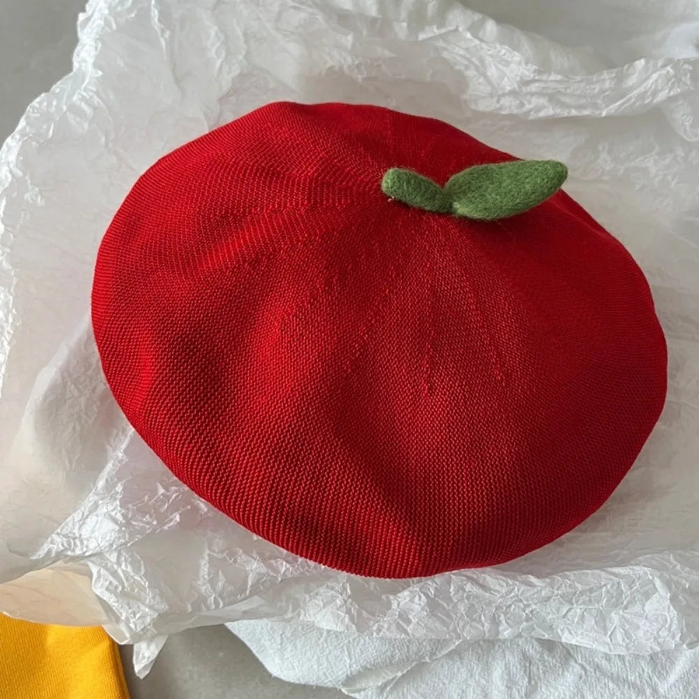 Apparel Accessories Funny Orange Berets Creative Casual Tomato Cap Vintage Cute Painter Hat Unisex