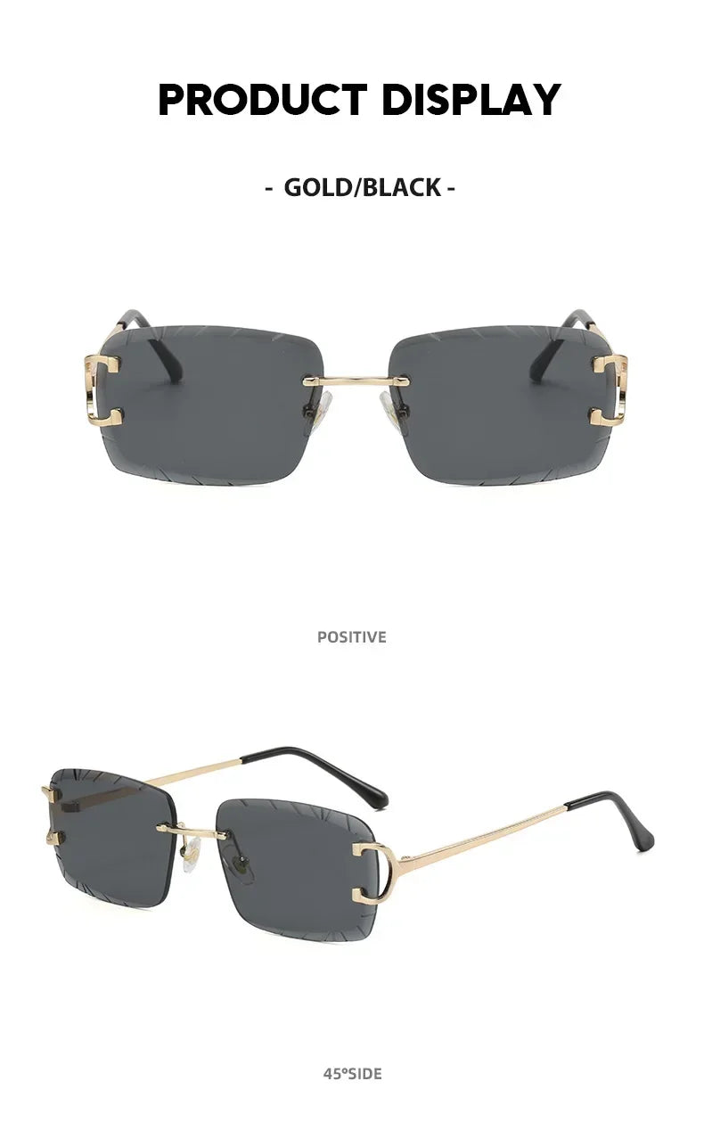 Fashion Square Sunglasses Vintage Women Men Frameless Sun Glasses Rimless Retro Luxury Brand Designer Eyeglasses UV400 Travel