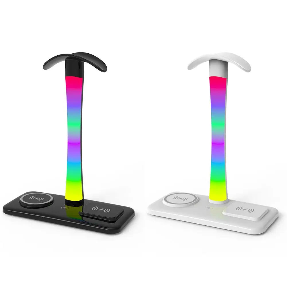 Multi Functional Headphone Stand Multi In One Wireless Charger Colorful LED Ambient Light Bracket For Headphones