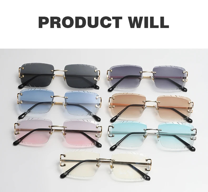 Square rimless glasses Trend metal high-grade men's and women's sunglasses street shot sunglasses