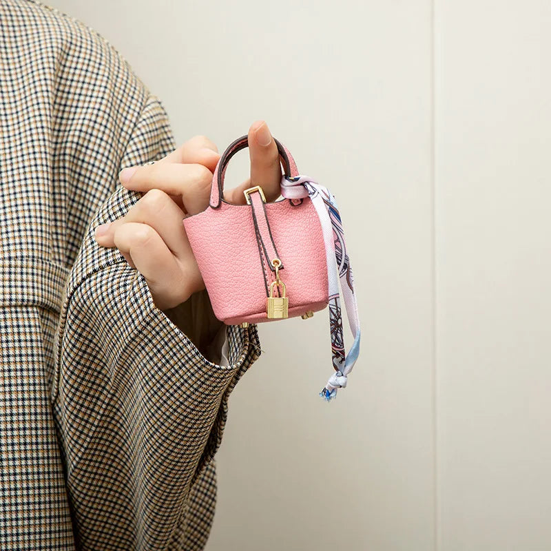 New Mini House Small Bag Leather Handheld Portable Hand Rope Bluetooth Earphone Bag Zero Wallet Multi Functional Small Bag