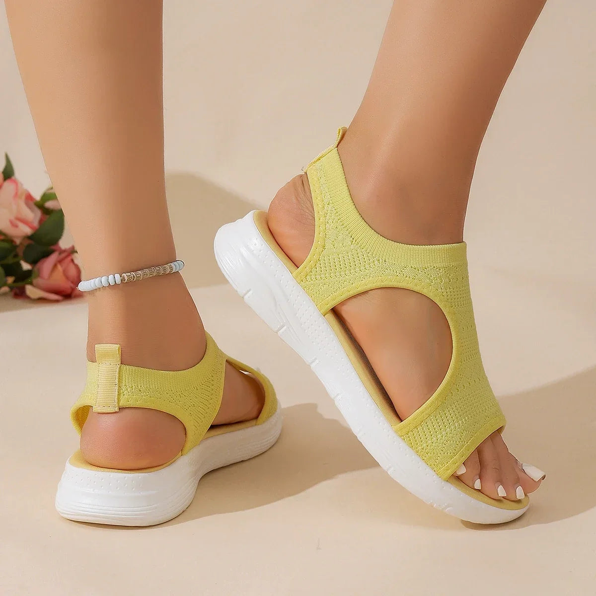 Women's Shoes 2026 Summer Comfortable Casual Sports Sandals Women's Beach Wedge Sandals Women's Mesh Knitted Roman Sandals