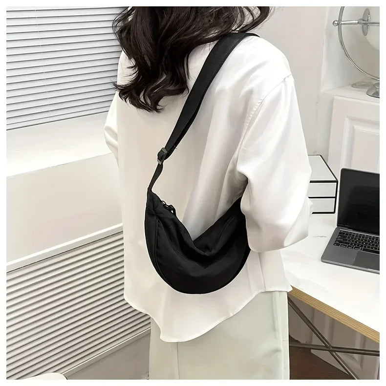Casual Nylon Crossbody Bag for Women Shoulder Bag Woman Half Moon Chest Bags Tote Lady Travel Shopper Bag Female Purses