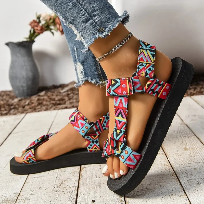 Ladies Shoes 2025 Fashion Open Toe Women's Sandals New Color Matching Casual Summer Plus Size Non-Slip Comfortable Flat Sandals