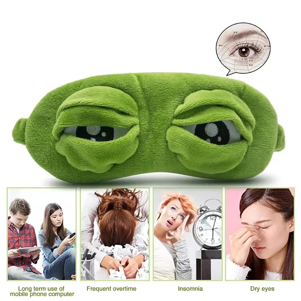 3D Sad Frog Sleep Eye Mask Travel Sleeping Eyeshade Cover Shade Eye Patch For Women Men Soft Portable Blindfold Naptime Eyepatch