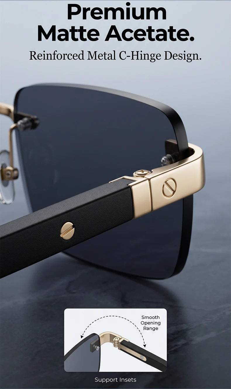 Fashion Rectangle Rimless Sunglasses Men 2026 Luxury Brand Designer Square Small Frame Sun Glasses Male Driving Eyewear Shades