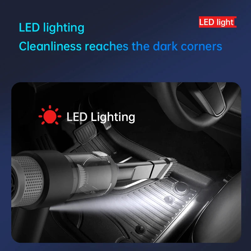 VYVYLABS 15000Pa Strong Suction Car Vacuum Cleaner with Led Lighting Rechargeable Wireless Cleaner Handheld Mini Car Cleaning