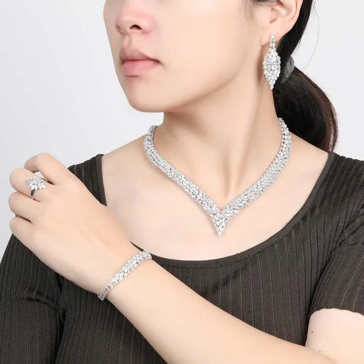 HADIYANA Jewelry Set Women Luxurious Elegant Dress Jewelry Accessories BN8786 Bridal Luxury Cubic Zirconia Ornament