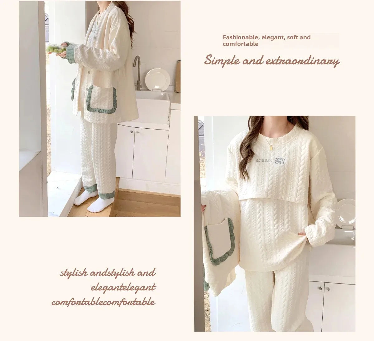 Maternity Clothing Set Air Cotton Postpartum Nursing Three-Piece Set Pregnancy Sleepwear Winter Maternity Outerwear