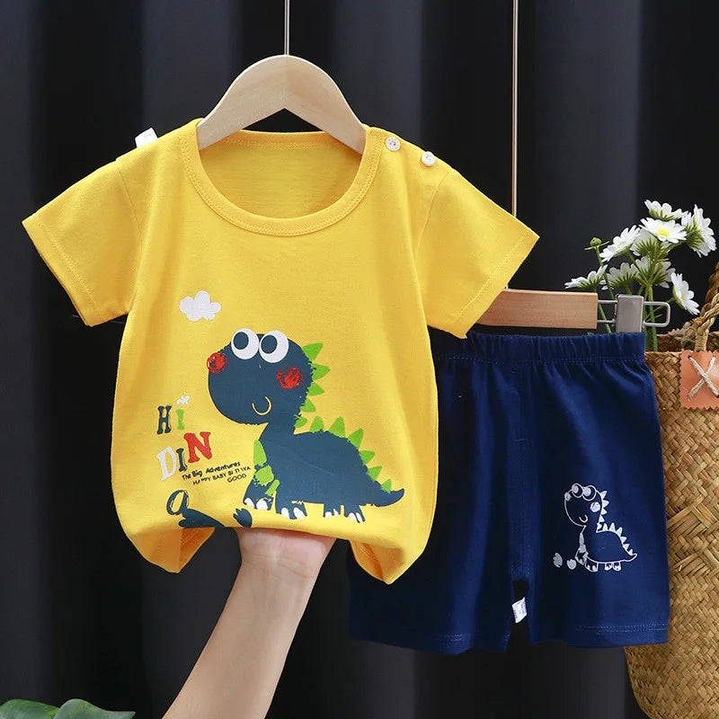 Kids Stripe T-Shirt + Shorts 2-Piece Clothing Set Summer Baby Boy Girl Cotton Cartoon Pajama Casual Tracksuit Clothes Suit 0-6 Y