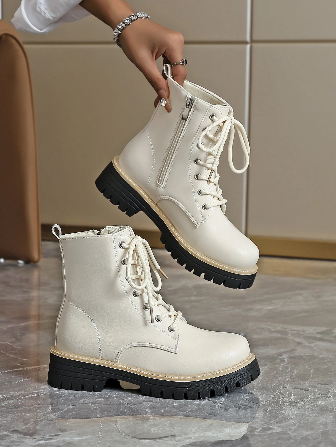 Ankle Boots for Woman 2025 New Women Increased Boots Fashion Genuine Leather Black White Casual Motorcycle Luxury Shoes 655