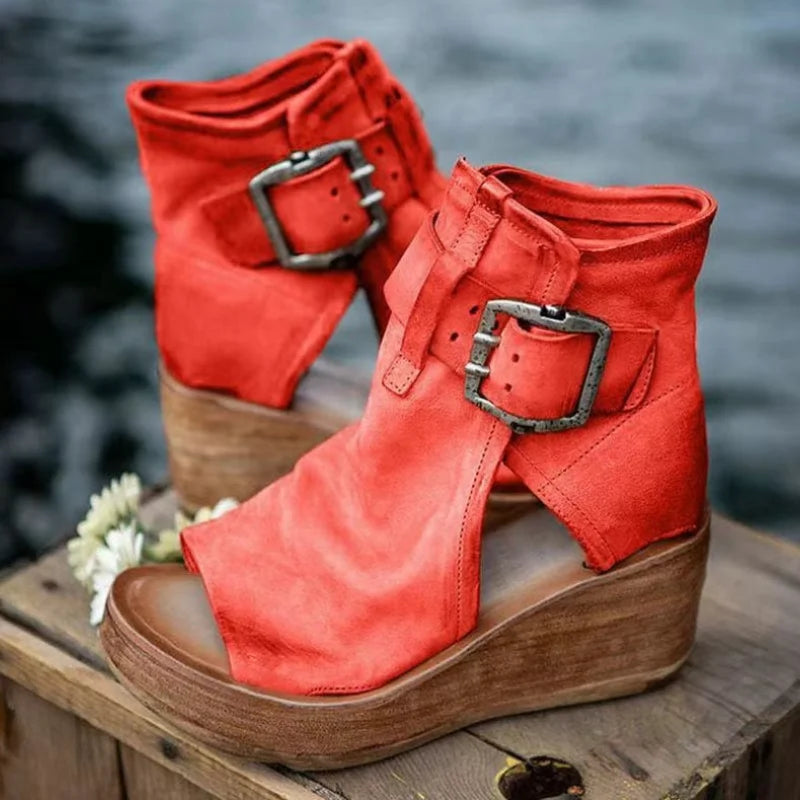 Women Summer Sandals Shoes New Fashion Retro Peep Toe Platform Sandals PU Leather Zipper Thick Bottom Women Shoes Ladies Sandals