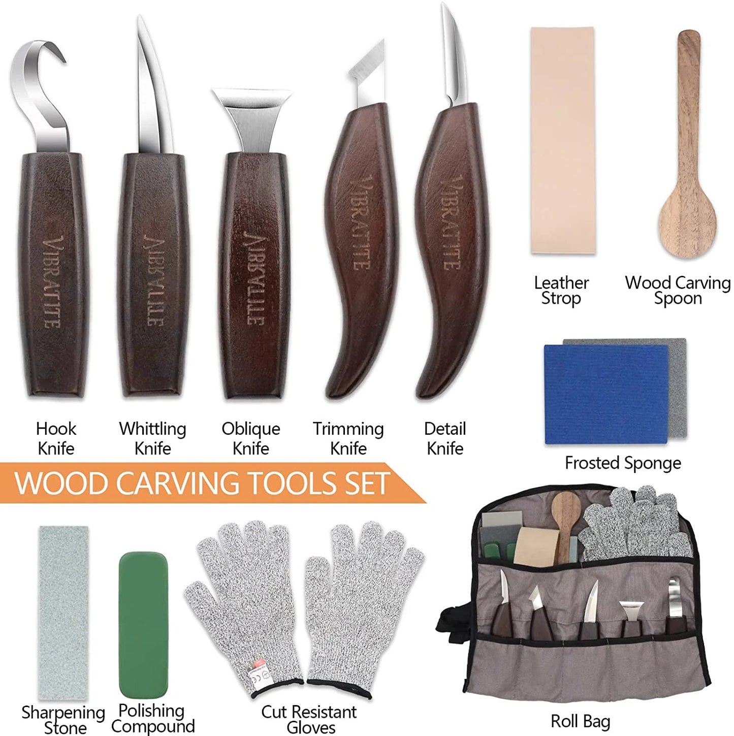 Wood Carving Tools Set 14 in 1 Wood Carving Kit with Detail Wood Knife Woodworking Hand Tool Whittling Kit for Beginners DIY