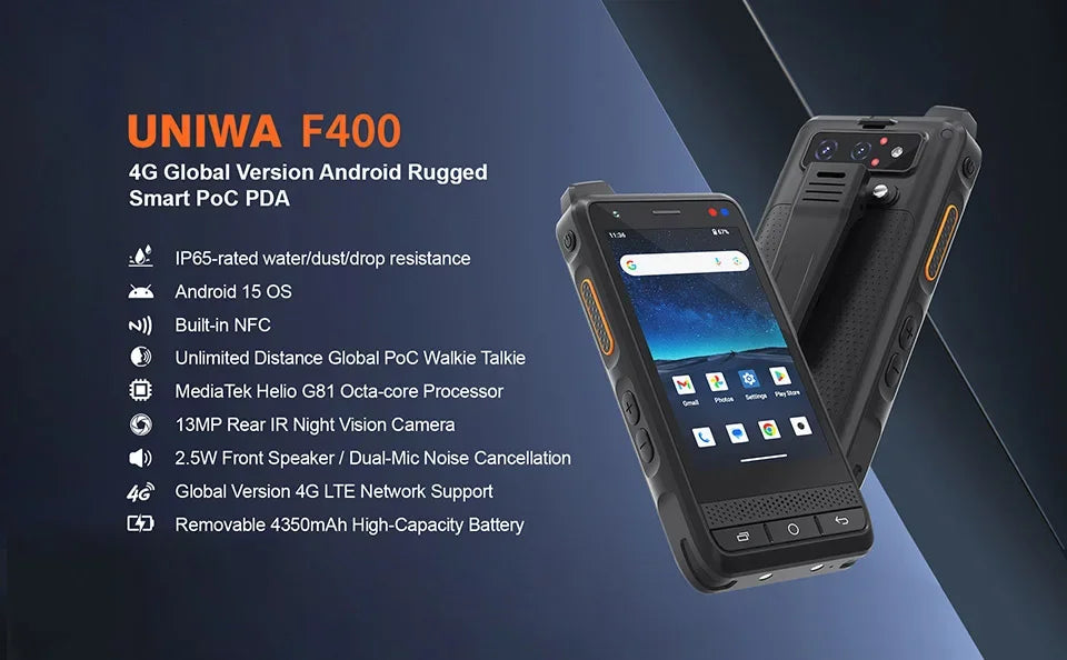 NEW Global Edition UNIWA F400 4G Zello Walkie Talkie Smartphone 4" Android15 5.0MP 13MP 4GB+64GB 4350mAh 15W PoC Radio SOS NFC
