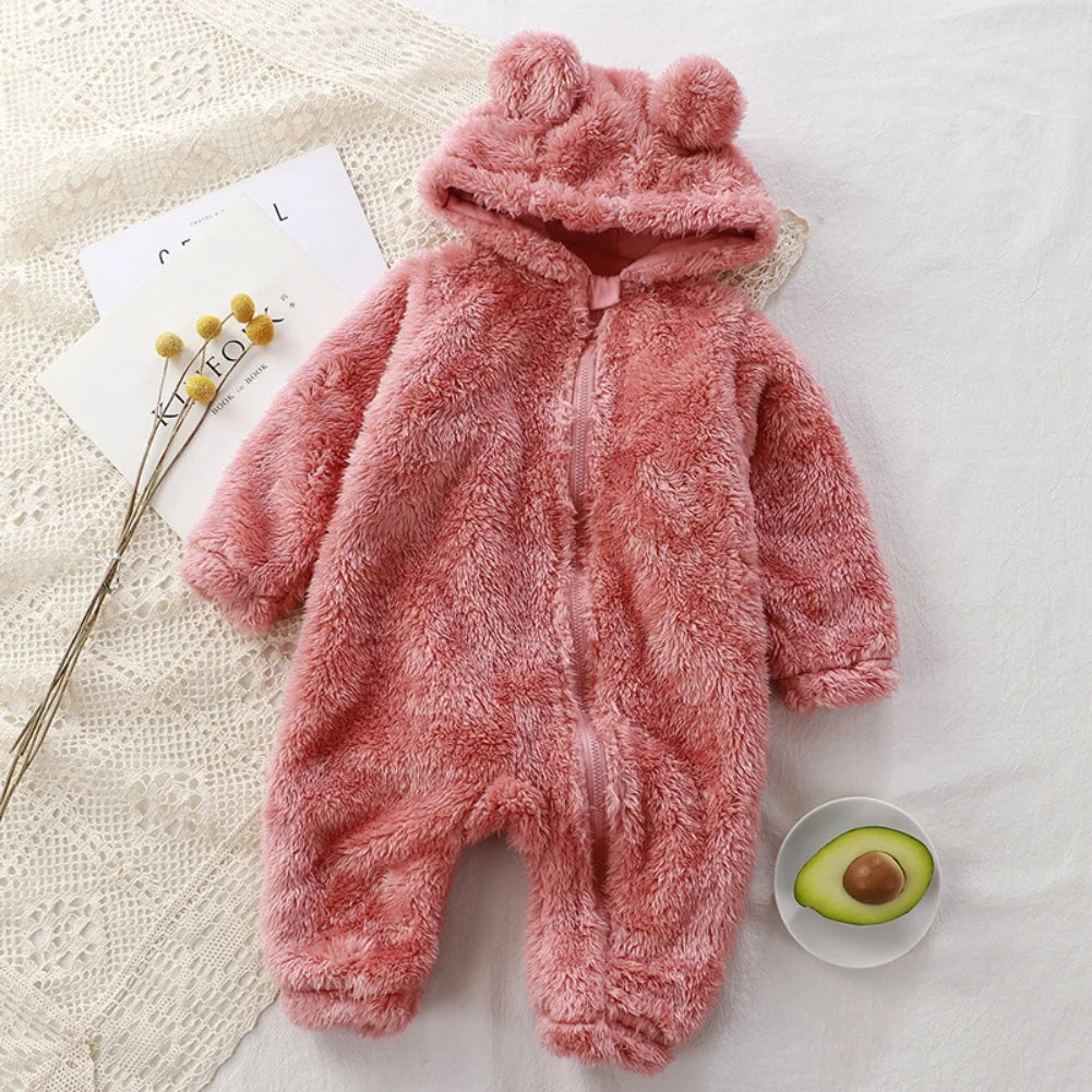 Winter Baby Clothes Cute Cartoon Bear Baby Rompers Pajamas Infant Boy Girls Animal Costume Zipper Jumpsuit 0-24 Months