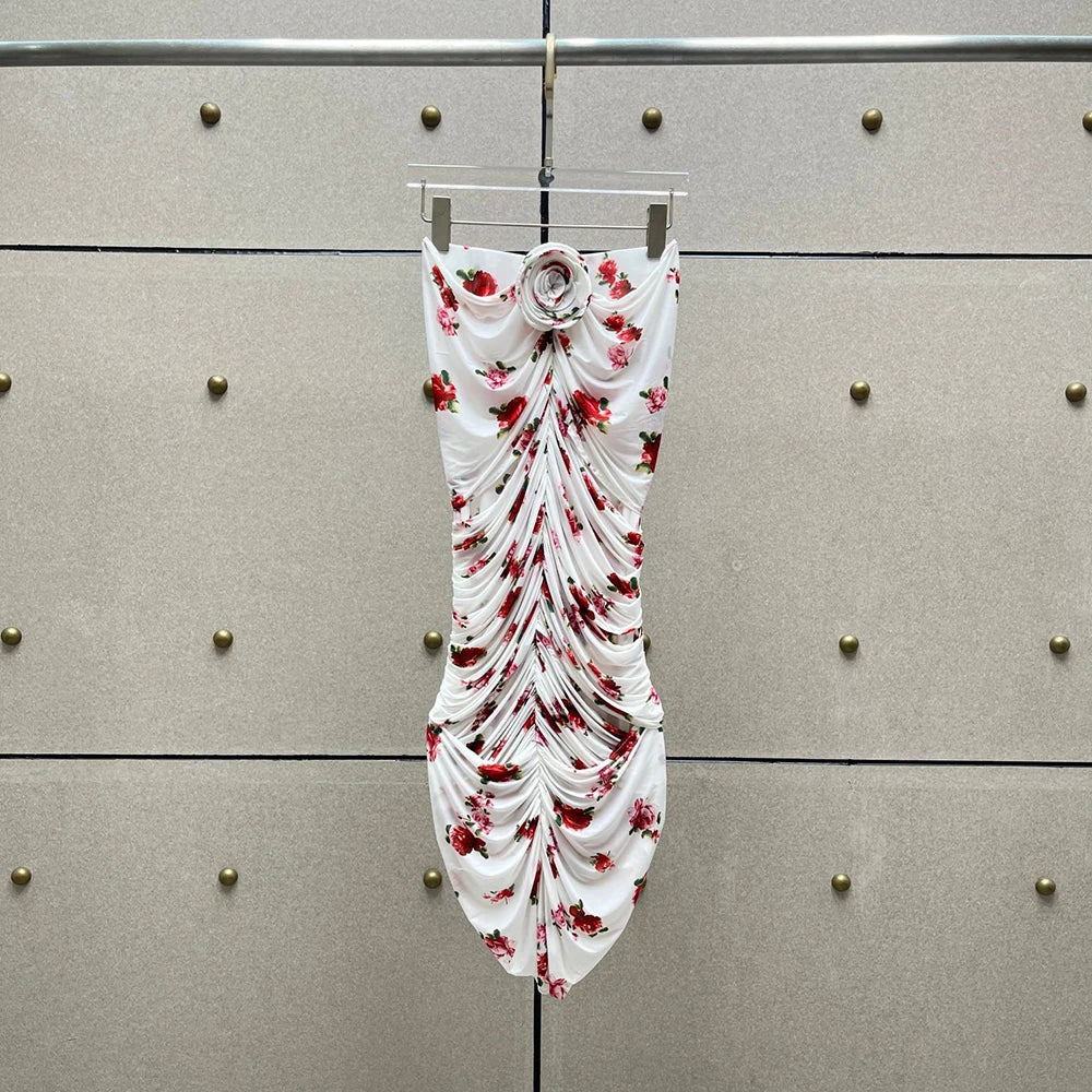 Handmade Floral Women's T Shirt Y2k Pleated Slim Temperament Elegant Round Neck Long Sleeve Blouse 2025 Early Spring New