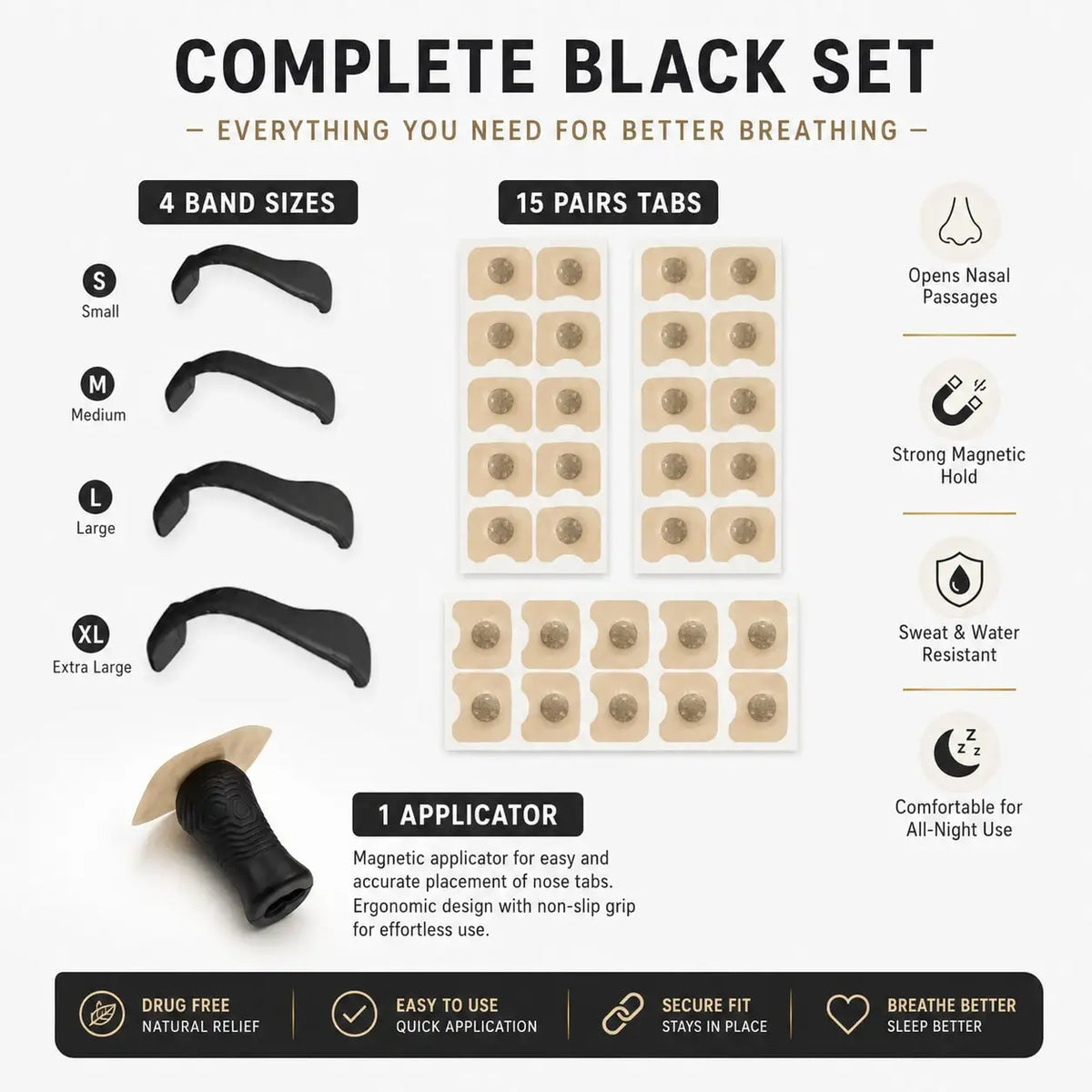 Magnetic Adjustable Nose Clip Set Nasal Dilator Anti Snoring Sleep Aid Boost Breathing Portable Travel Daily Use for Adults