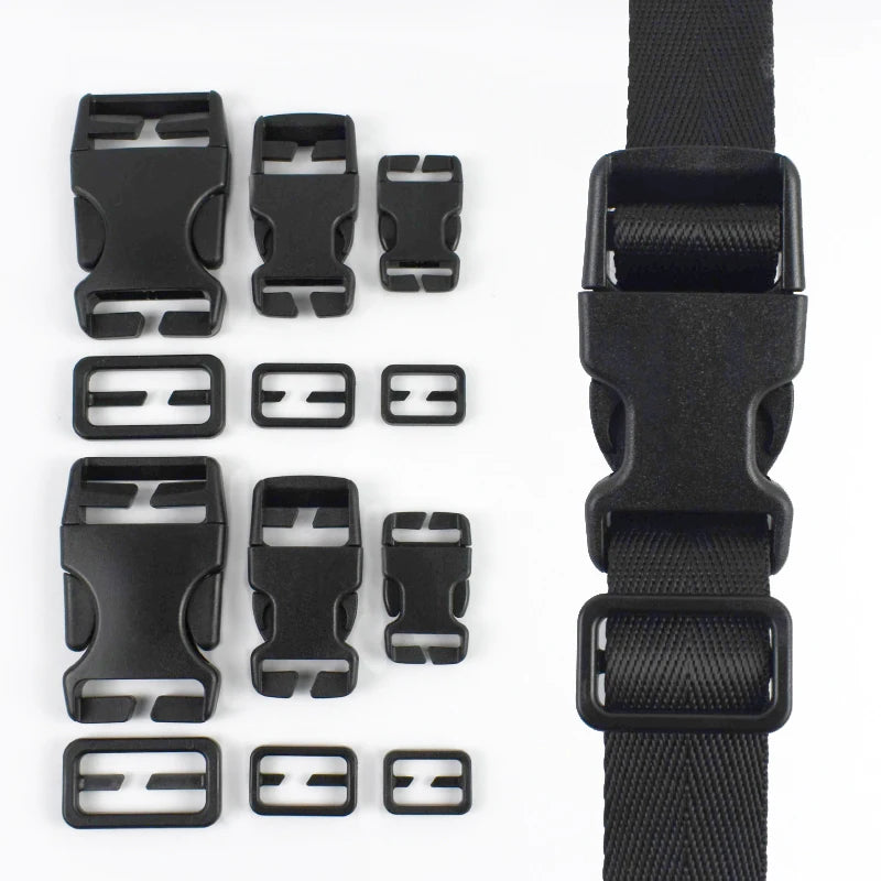 2-10Sets 20/25/38mm Dog Collar Repair Accessories Backpack Plastic Carabiner Clips Side Release Buckles Belt Adjust Sliders Hook