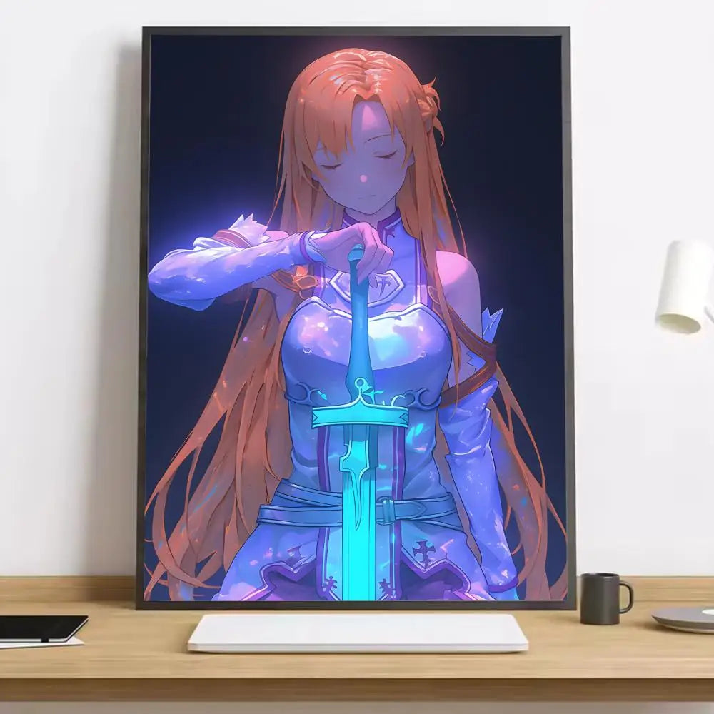 Anime Sword Art Online Kirito Asuna Painting Calligraphy HD Canvas Poster living room bedroom bar aesthetic decoration