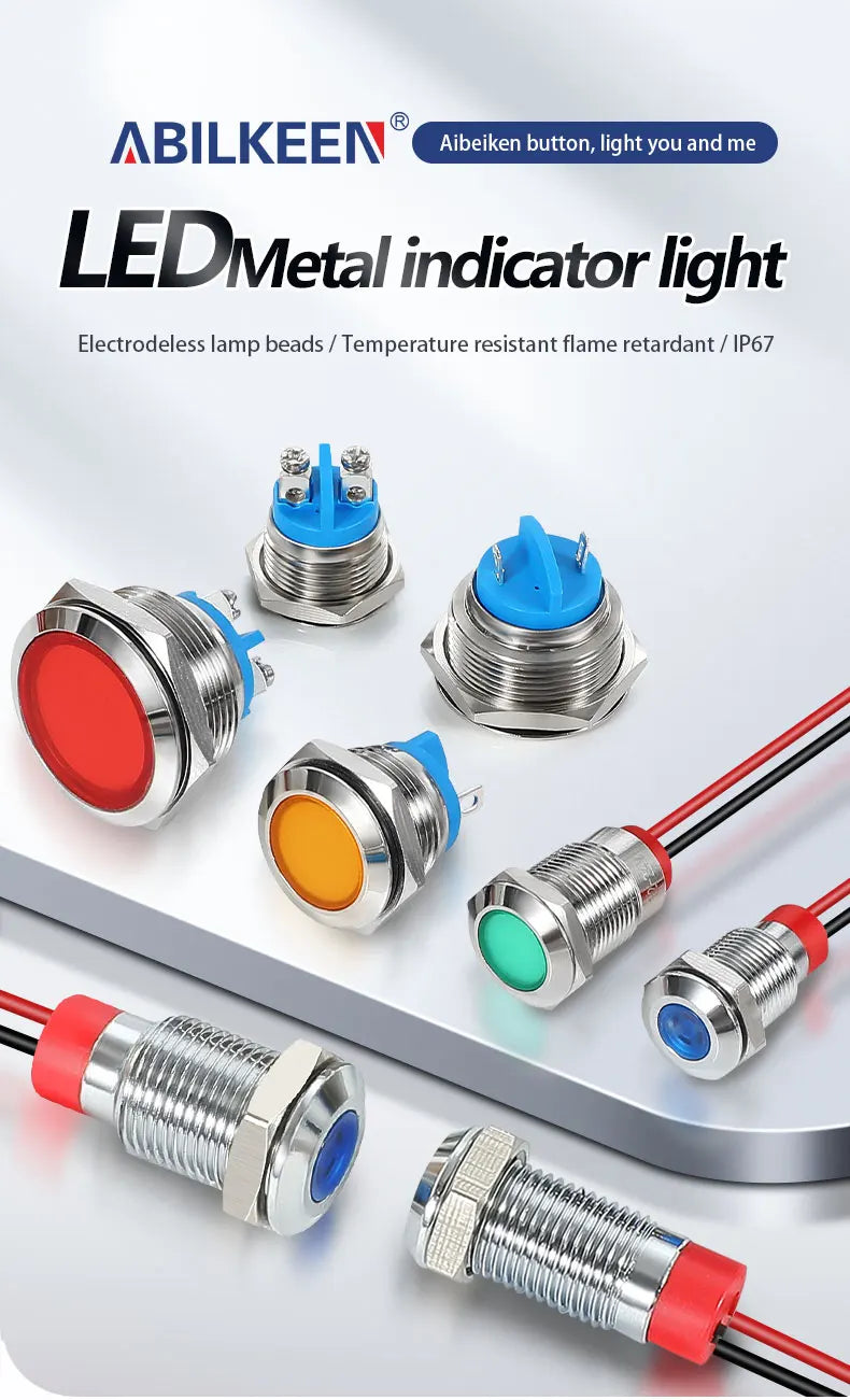 ABILKEEN 20PCS 6MM Mini Industrial Signal Indicator Light 3-6V 12-24V 110V 220V  IP65 Waterproof Metal Pilot Light