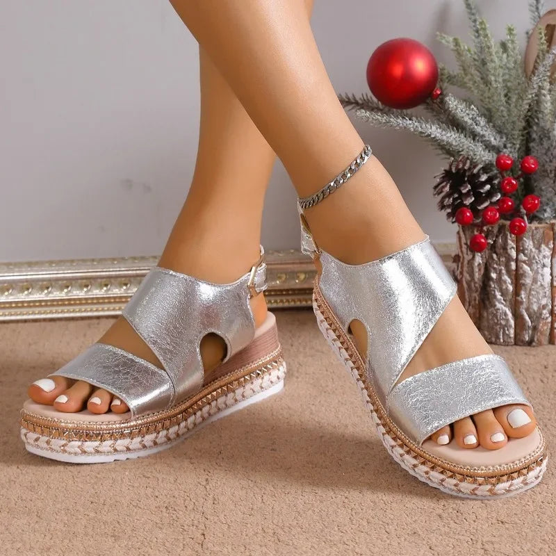 Ladies Shoes 2024 High Quality Peep Toe Women's Sandals Fashion Office and Career New  Solid Wedges Sandals shoes