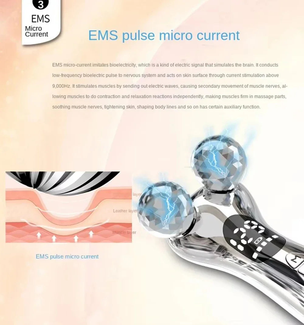 Electric Facial Micro-current Beauty Instrument LED Display Face Lift Roller Massager Skin Tighten Massage Beauty Devices