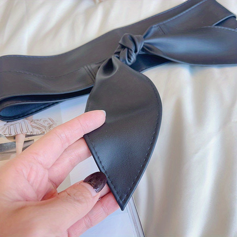 Black Bowknot Obi Belt  Lace Up Tied Knot Corset PU Wide Belts Cinch Waistband Elegant Dress Coat Girdle For Women