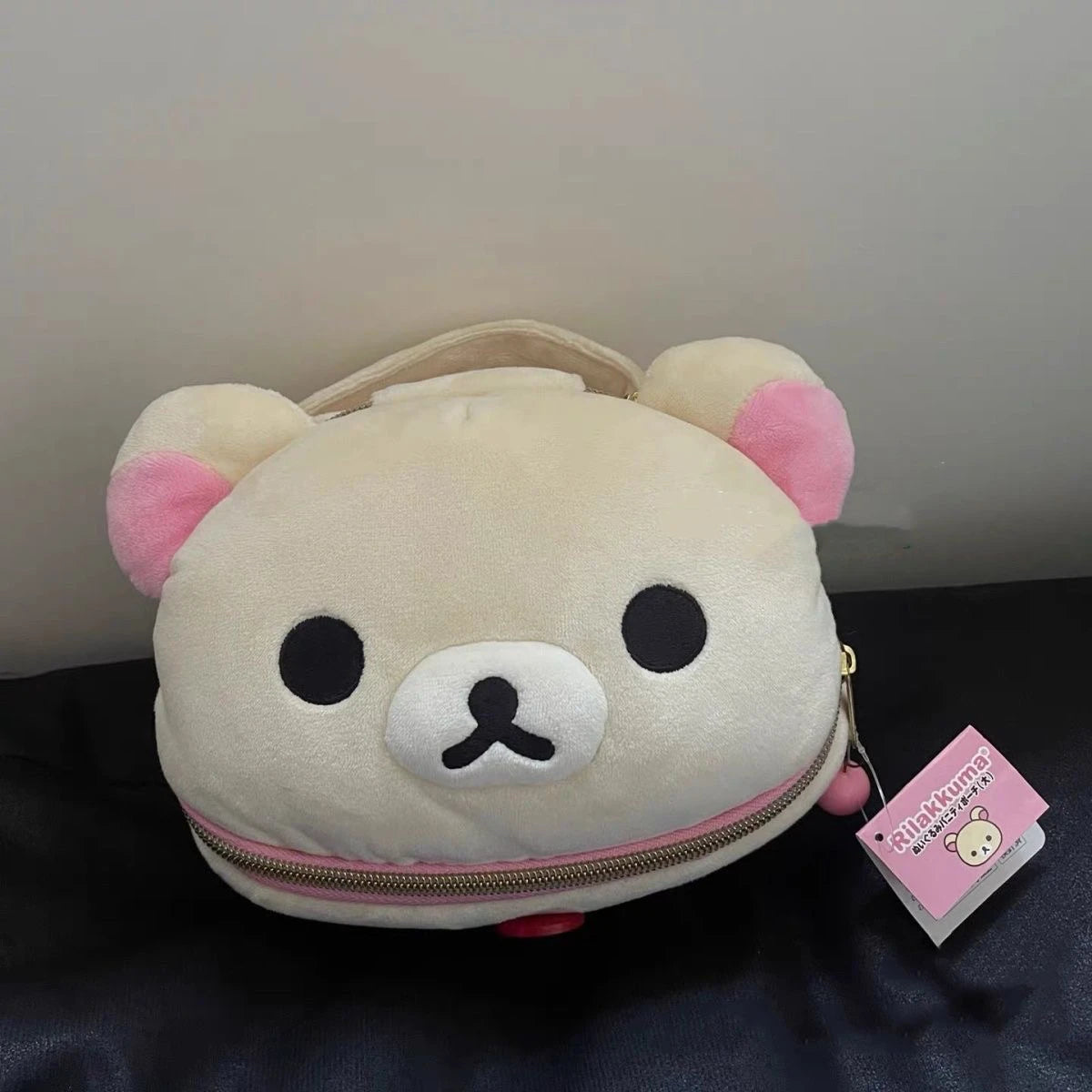 Cute cartoon Rilakkuma bear girl anime peripheral oval makeup bag for traveling portable storage toiletries bag work meal bag