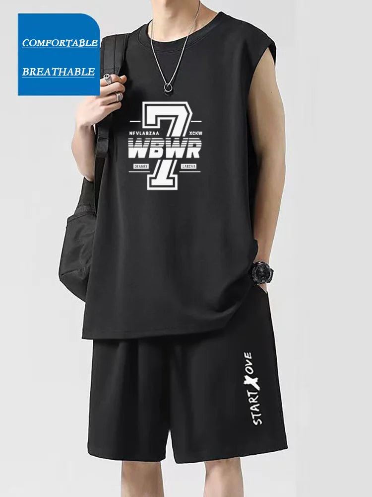 Men's Clothing 2025 New Men's Summer Casual Breathable 2-Piece T-Shirt + Shorts Suit Athletic Loose Fit Set Men's Tank Top