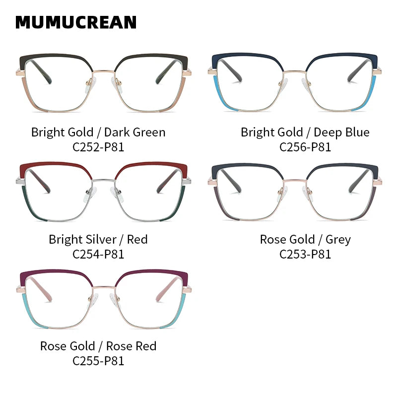 Fashionable anti-blue light glasses for women with a spring-legged metal frame in two colors; suitable for myopia.