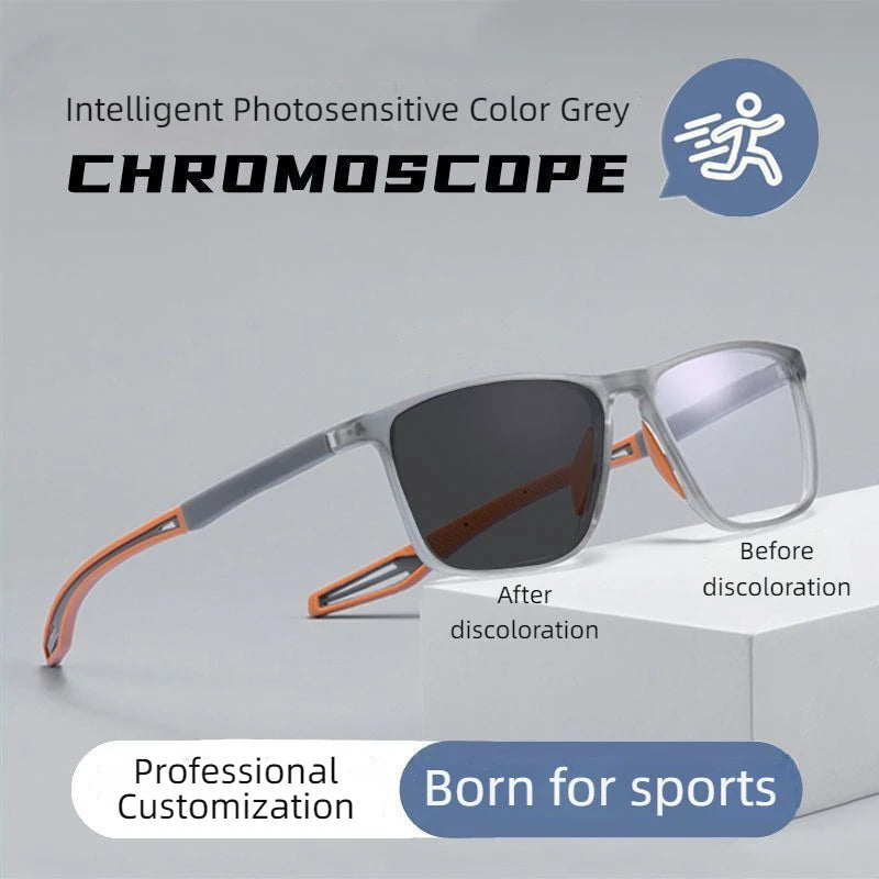 Fashion Color Blocking Photochromic Reading Glasses Men Women Sports Color Changing Rectangular Eyewear