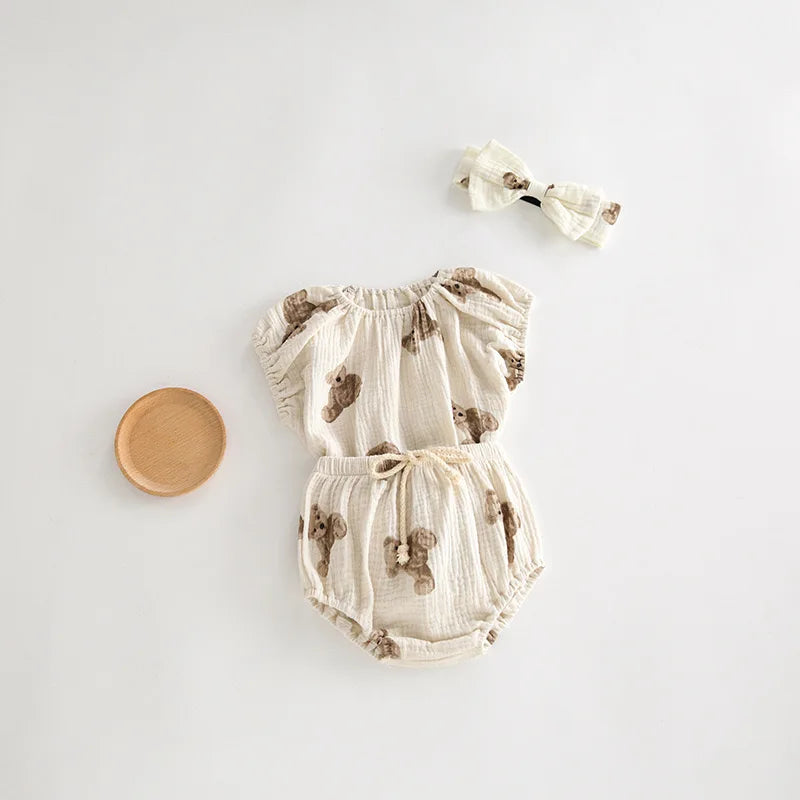 Fashion Summer Baby Girl Boy Outfits Print Sleeveless Top + Shorts Infant Boy Clothes Sets