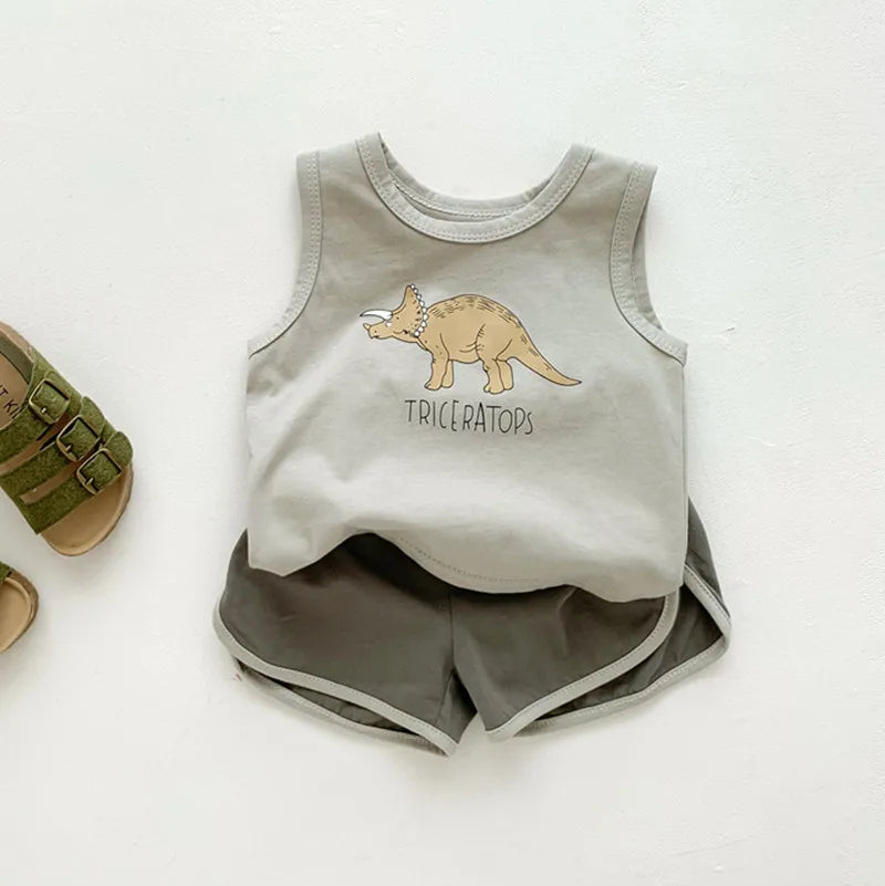 Fashion Summer Baby Girl Boy Outfits Print Sleeveless Top + Shorts Infant Boy Clothes Sets