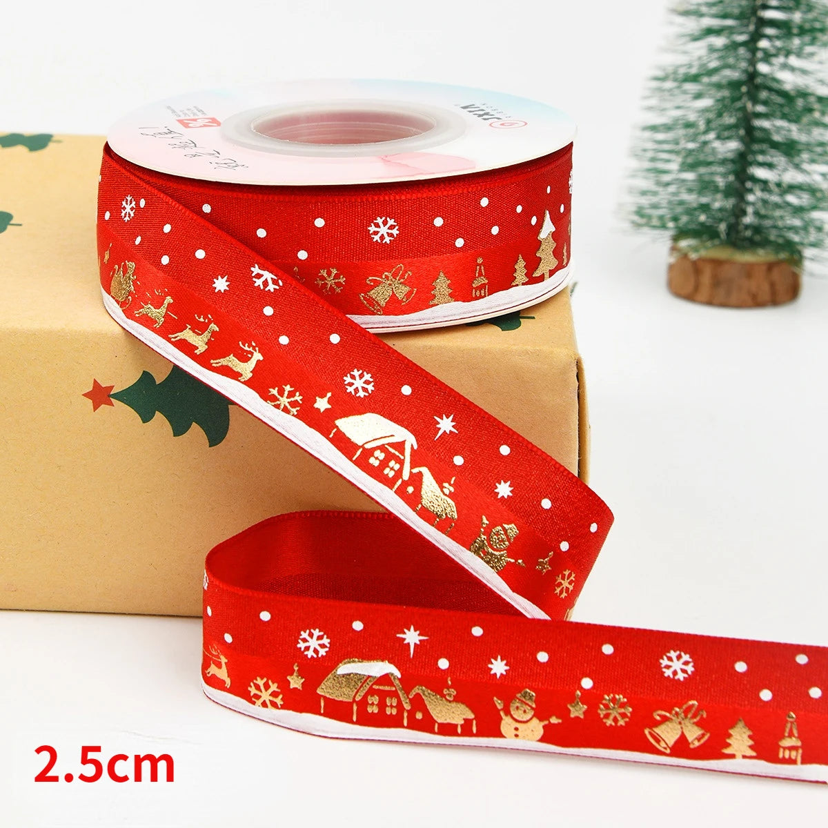 5yards Christmas Ribbon Printed Christmas Polyester Ribbon For Handmade Design Christma Decoration DIY Cake Bouquet Gift Packing