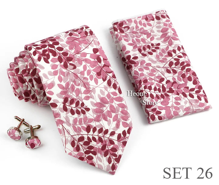 Hot Sell 3PC Chic Elegant Floral Tie Set Pocket Square Cufflinks For Men Women Wedding Party Dinner Suit Tuxedo Accessory Gift