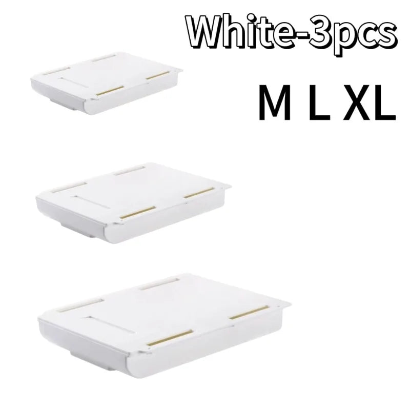 White Self-Adhesive Storage Drawer Box Makeup Pencil Tray Desk Hidden Under Desk Stand Self-adhesive Under-drawer Storage Boxes