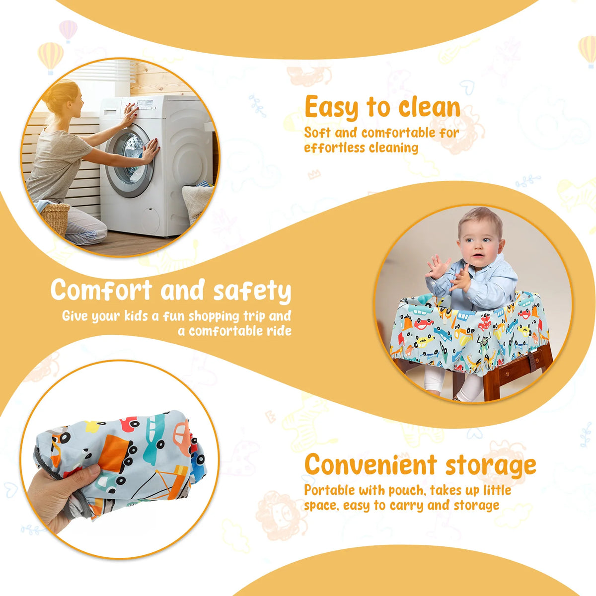 Baby Shopping Cart Seat Cover Polyester Waterproof Carton Style Baby Safety Cart Cover Comfortable Children Anti-Dirty Seat Pad