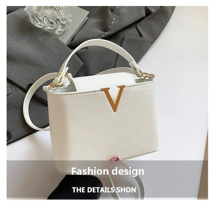 Luxury Women's Tote Bag, Chic V Shaped Stylish Pu Leather Bucket Bag, Top Cover Handbag Women Shoulder Crossbody Bag for Woman